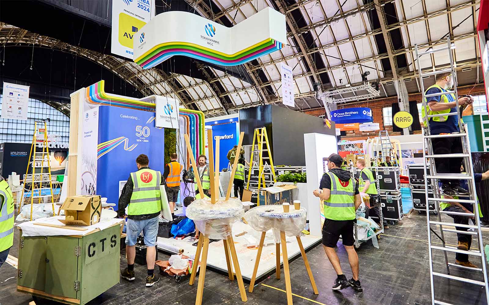 A conference stand mid-construction