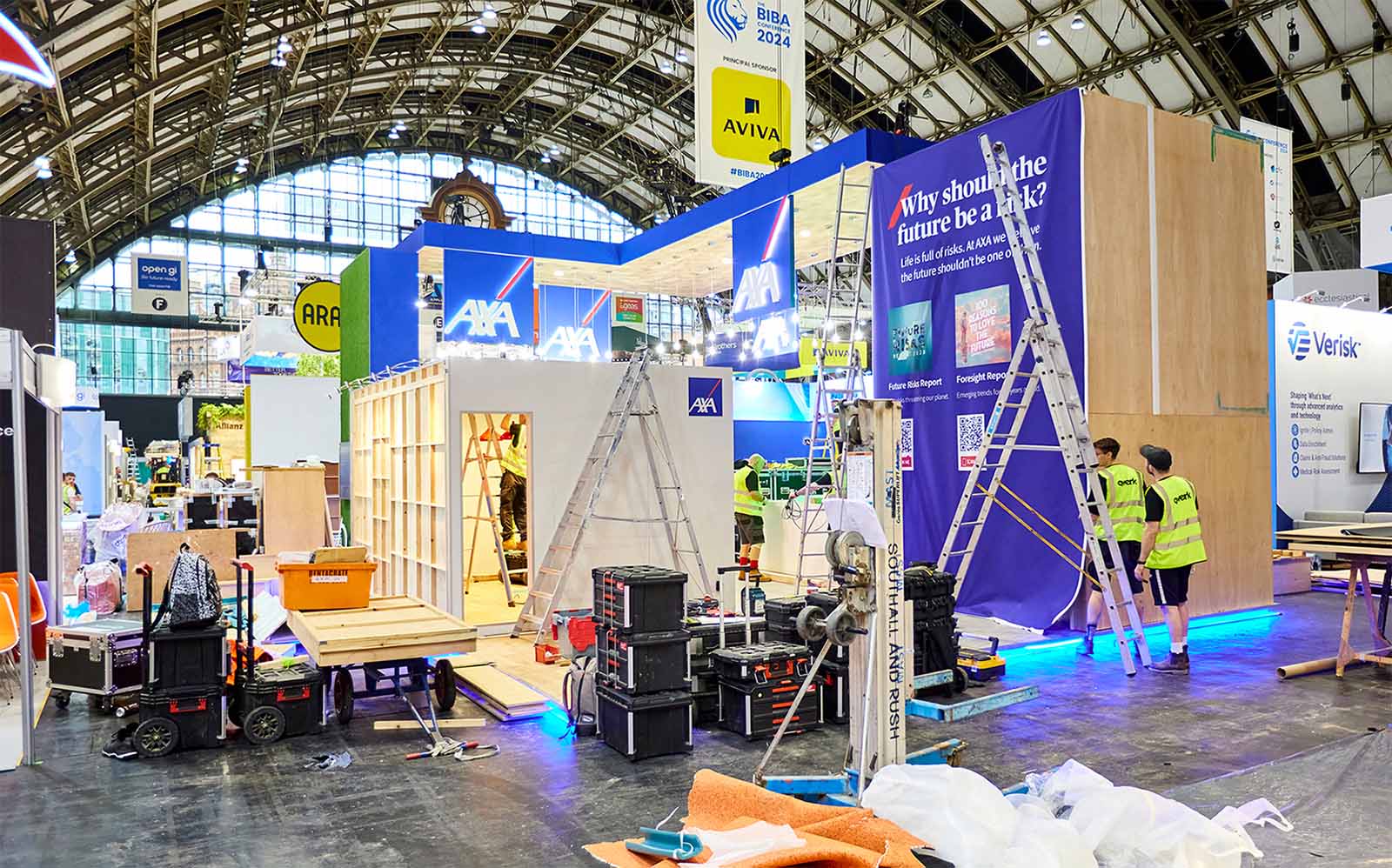 A conference stand mid-construction