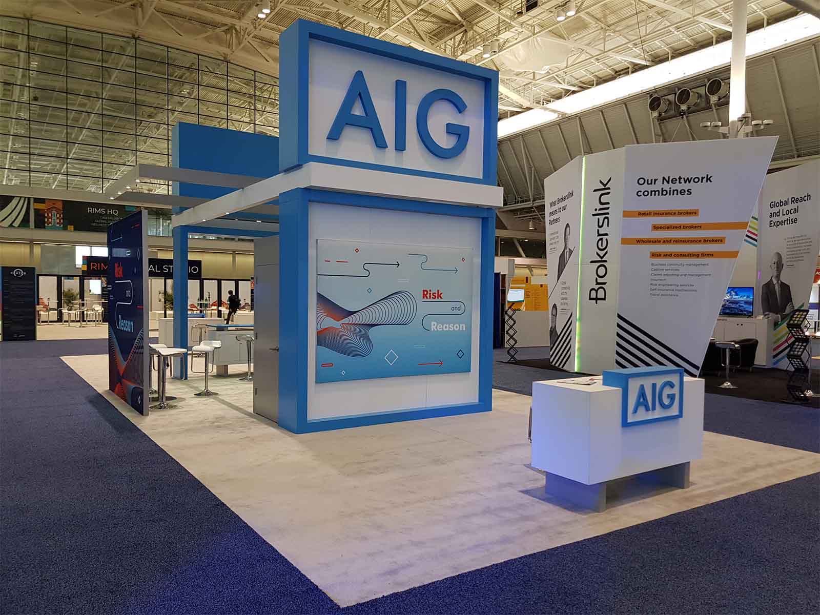 Signage being aligned on a conference stand