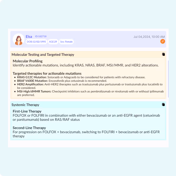 Marvix AI generates oncology recommendations with NCCN-based treatment protocols and diagnostic guidance.