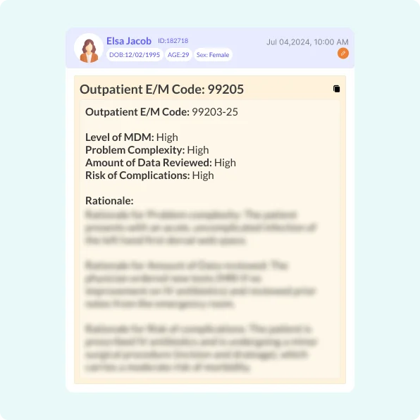 Marvix AI auto-generates ICD-10-CM, E/M,HCC & RAF scores with MDM rationale, add-ons, and compliance billing.