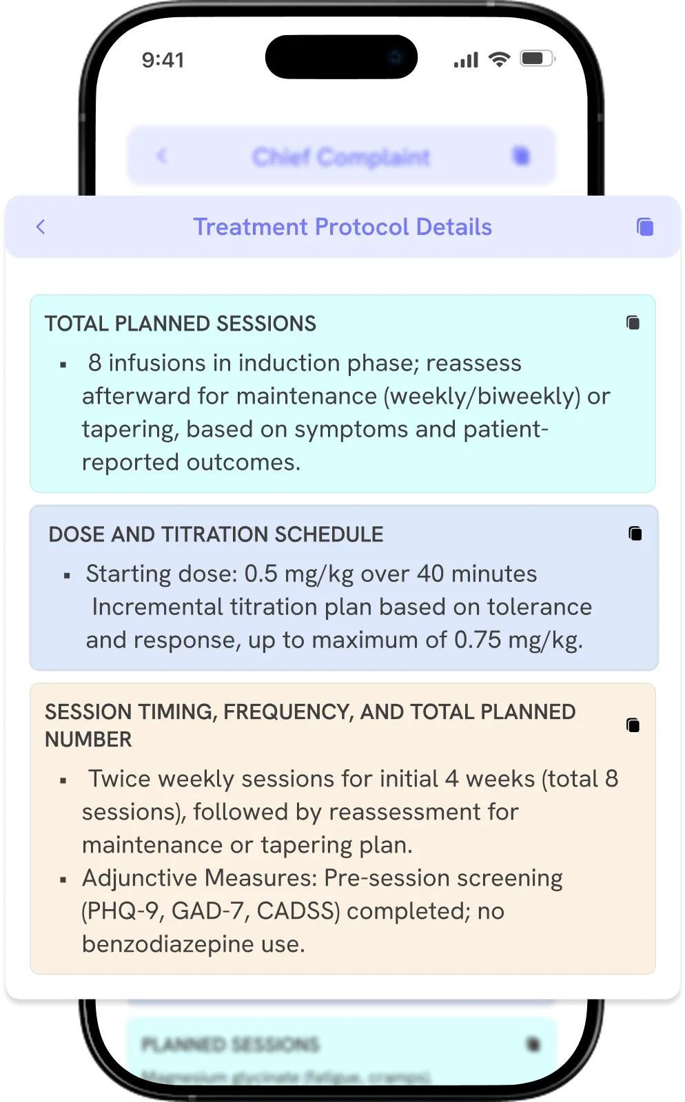  Smartphone showing Marvix AI auto-generated nephrology note with history, complaints, and labs.