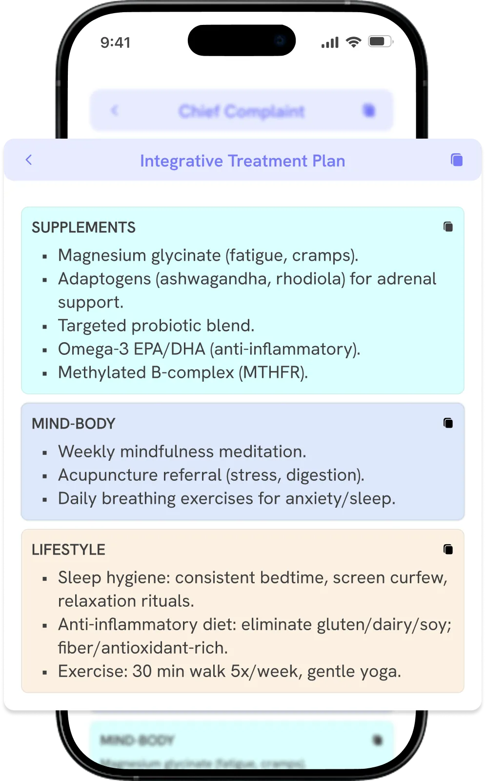  Smartphone showing Marvix AI auto-generated nephrology note with history, complaints, and labs.