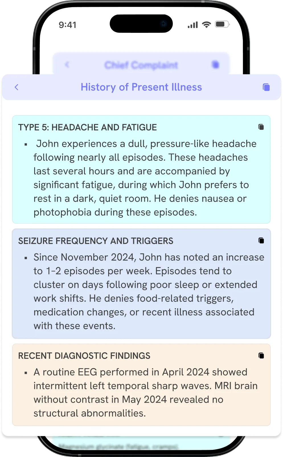 Marvix AI captures epilepsy history, seizure details, and generates customized notes with symptom-wise plans.