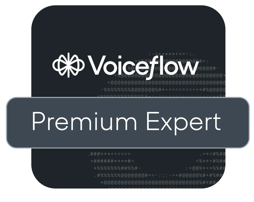 Voiceflow Premium Expert badge with dark blue background.