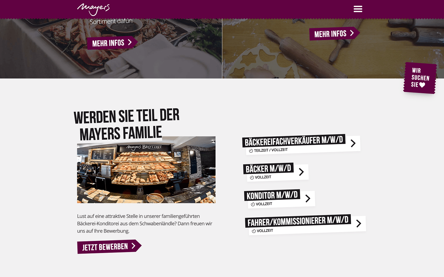 Vorschau der MayerS-Website mit Filial-Standortsuche