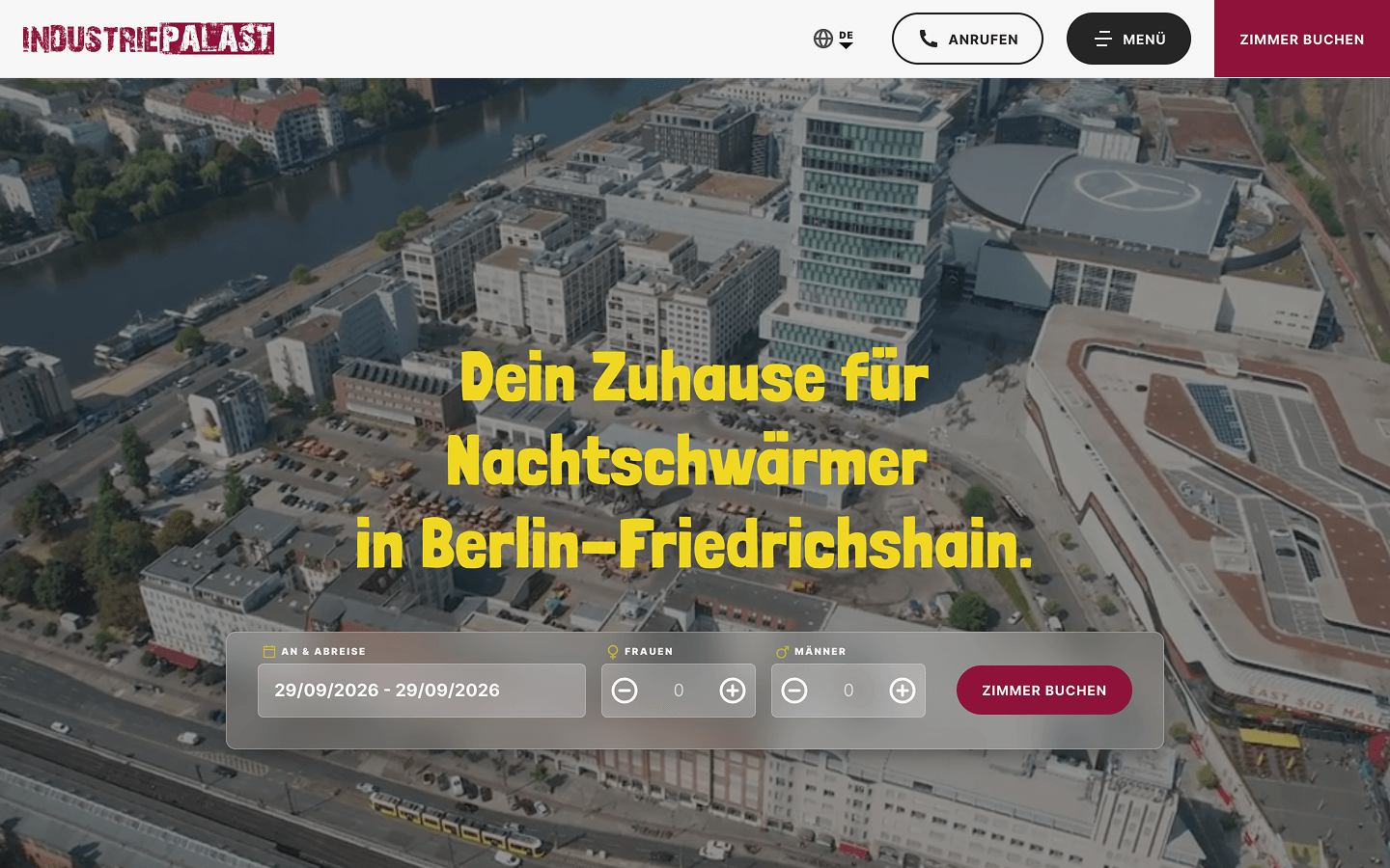 Vorschau der Industriepalast-Website, eines Hostel-Hotels in Berlin