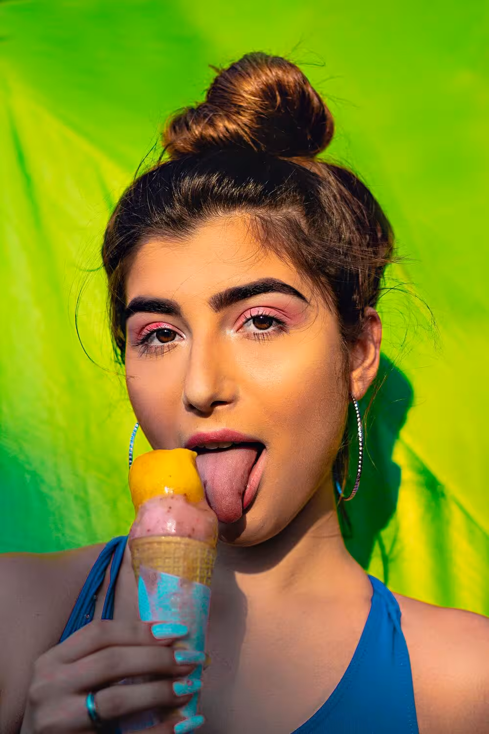 Woman enjoying scoops of ice cream