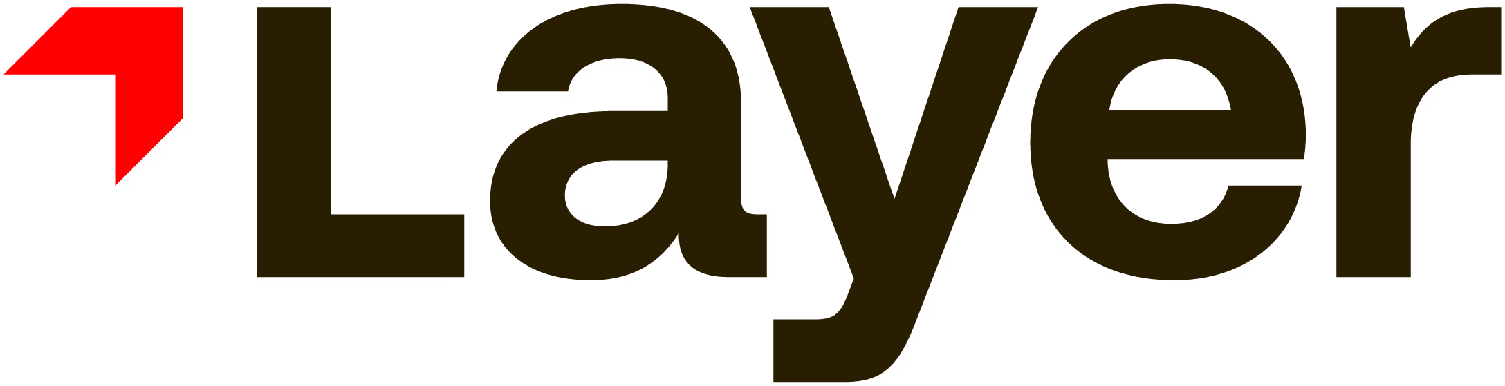 Logo mit einem stilisierten roten Pfeil nach oben links und dem Schriftzug 'Layer'.