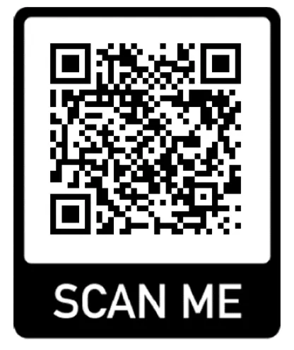 A black and white scan me sticker.