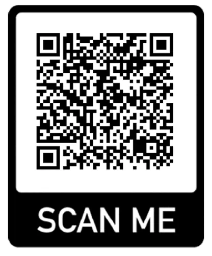 A black and white scan me sticker.