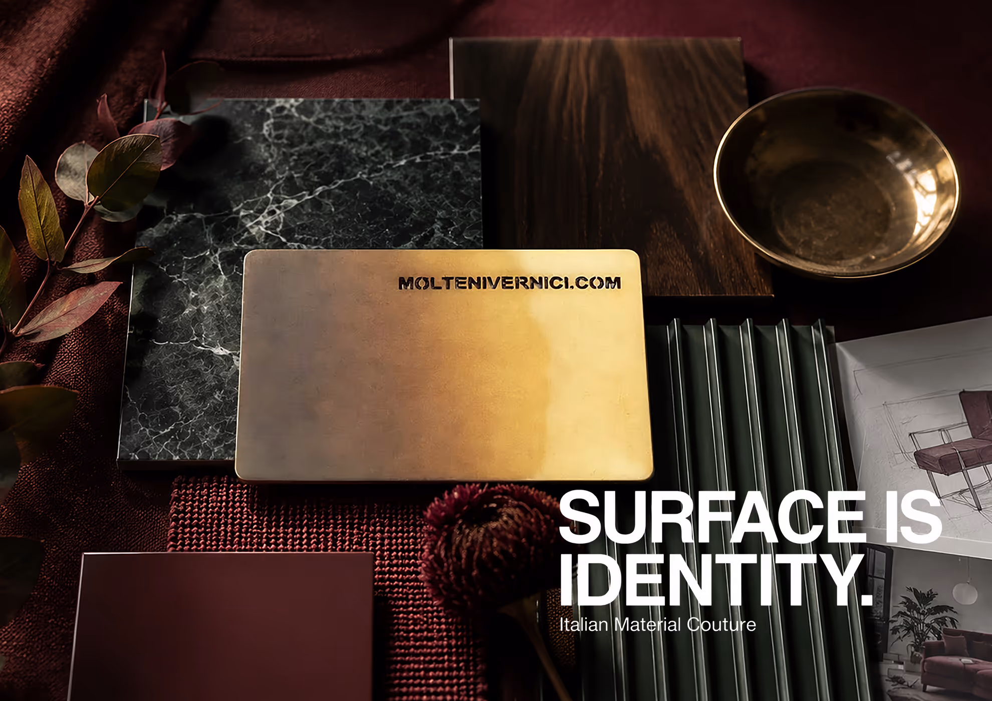 Never Effect Echo bronzed brass gradient finish with handcrafted metallic texture inspired by Italian material culture and luxury interior design