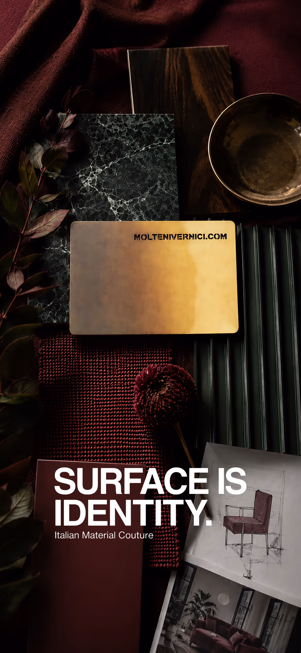Never Effect Echo bronzed brass gradient finish with handcrafted metallic texture inspired by Italian material culture and luxury interior design