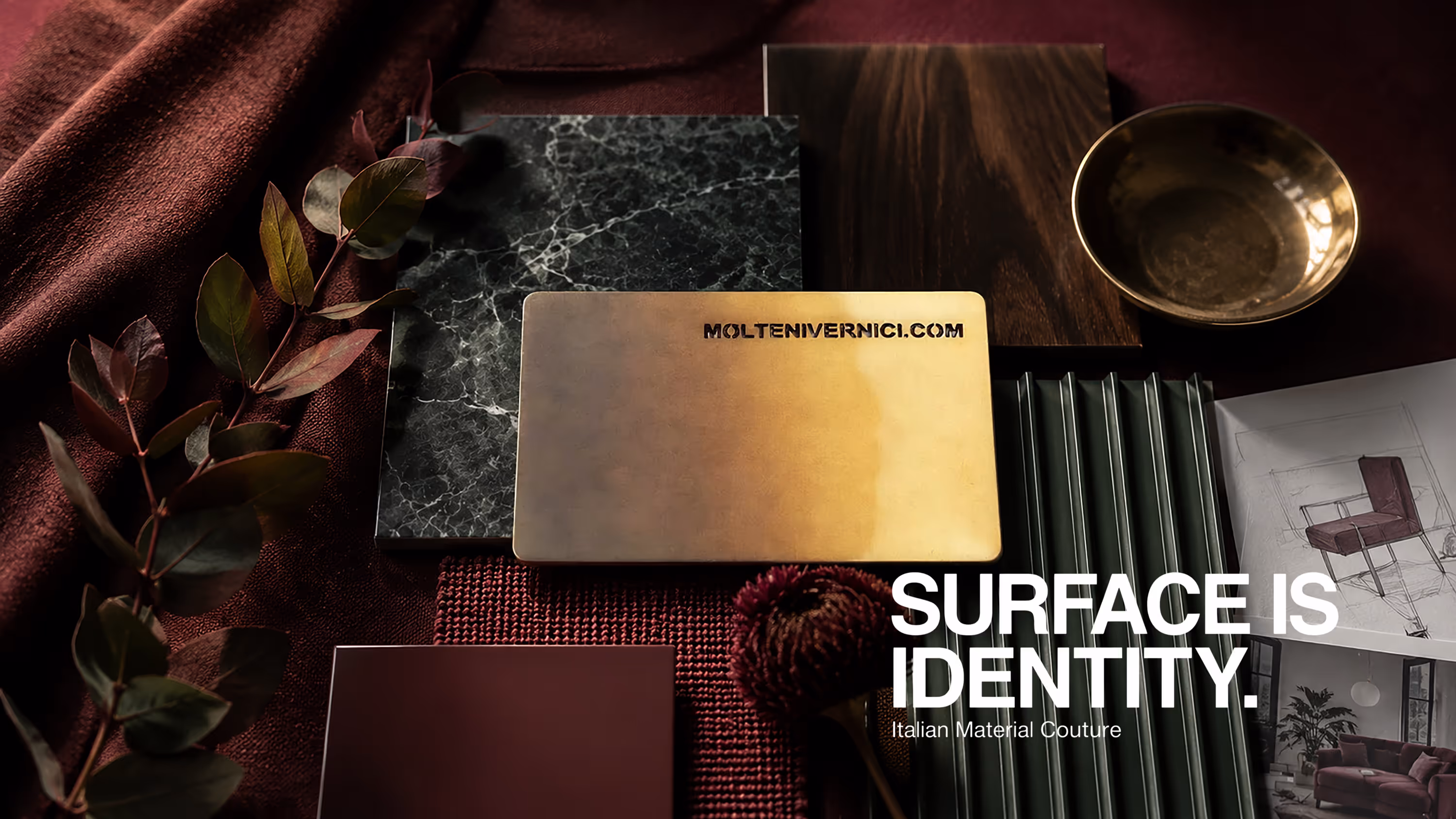 Never Effect Echo bronzed brass gradient finish with handcrafted metallic texture inspired by Italian material culture and luxury interior design