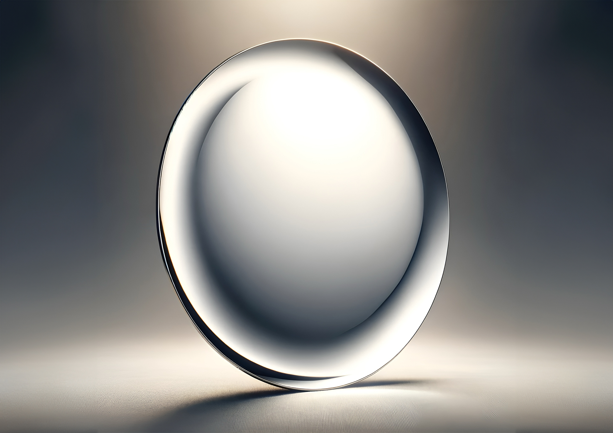 Sphère en verre brillant avec reflets sur fond dégradé gris