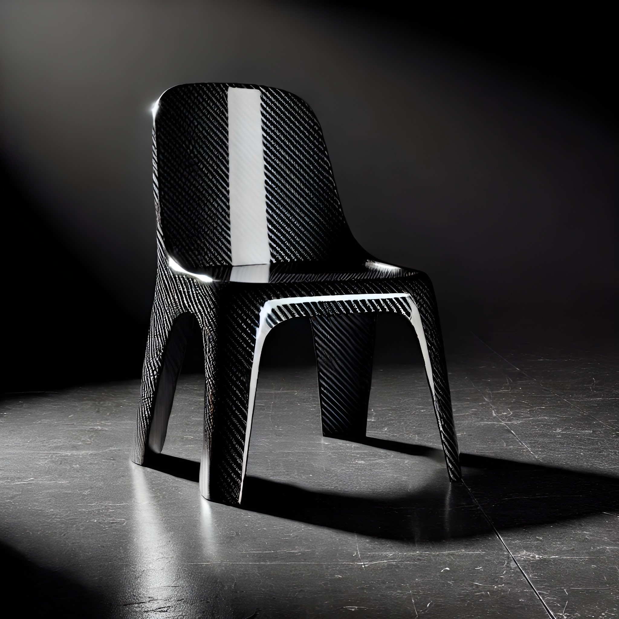 Chaise moderne en fibre de carbone noir et blanc sur un sol texturé