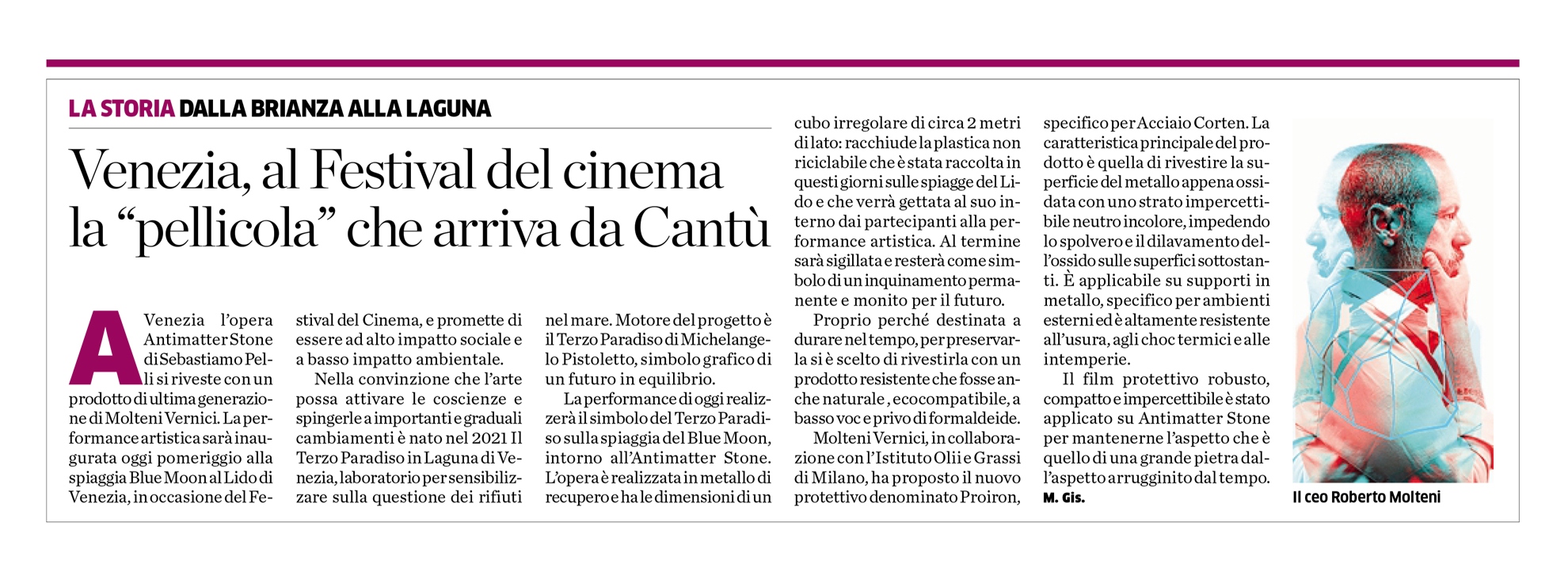 Article sur un film de Cantù présenté au Festival de Venise