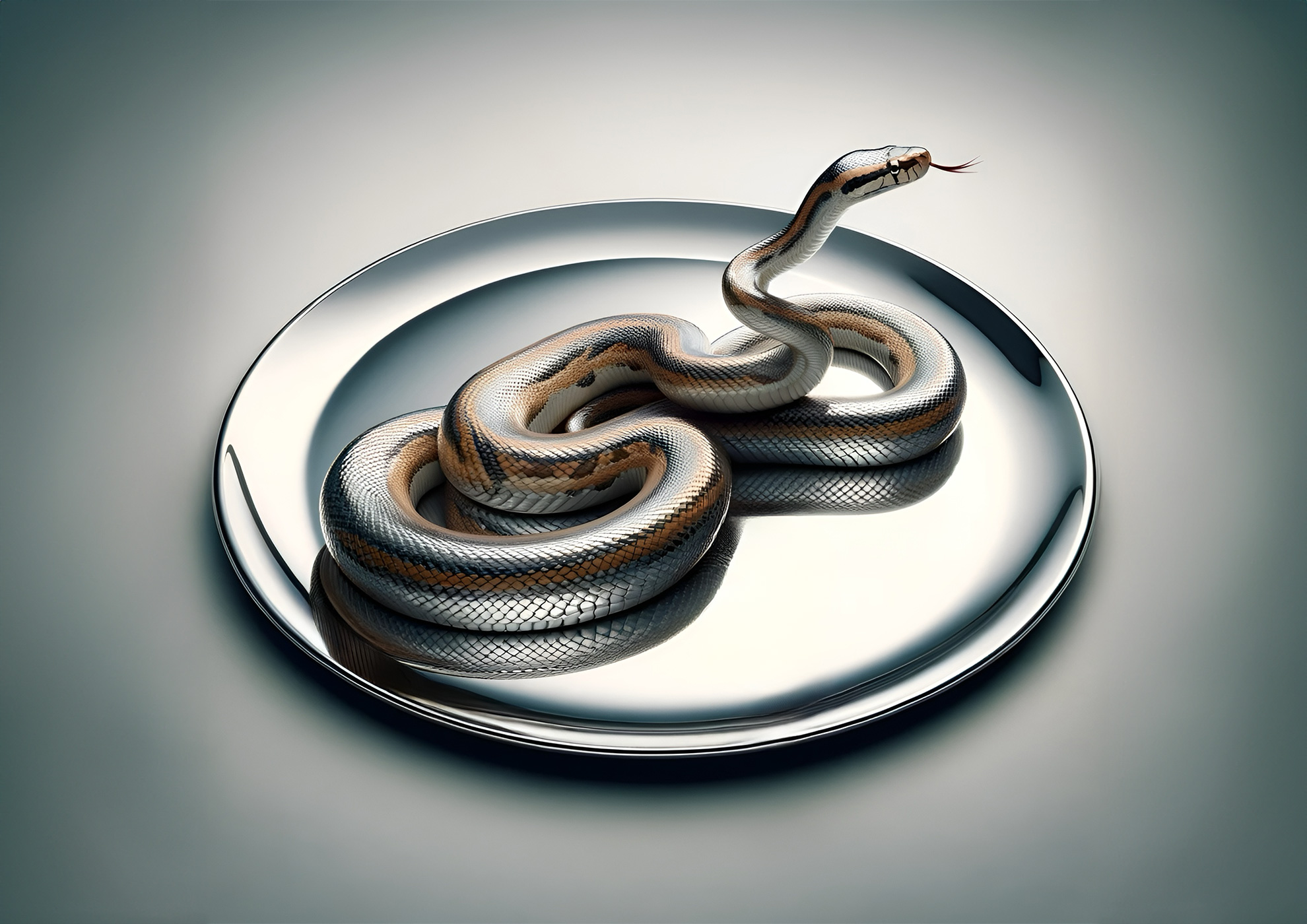 Serpent stylisé MOLTENI-VERNICI, finitions design sur assiette métallique brillante
