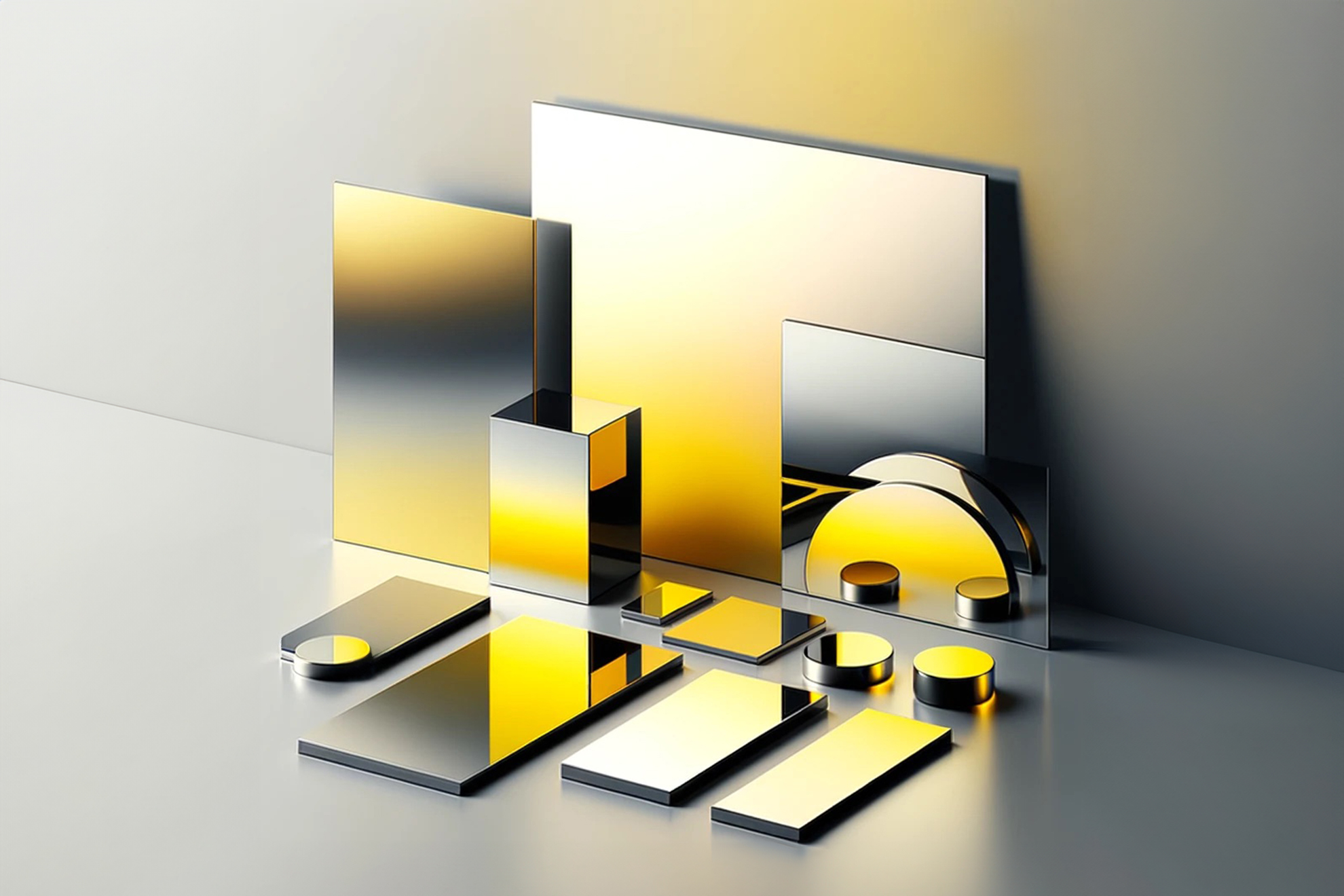 Échantillons MOLTENI-VERNICI avec finitions design, surfaces jaunes et métalliques