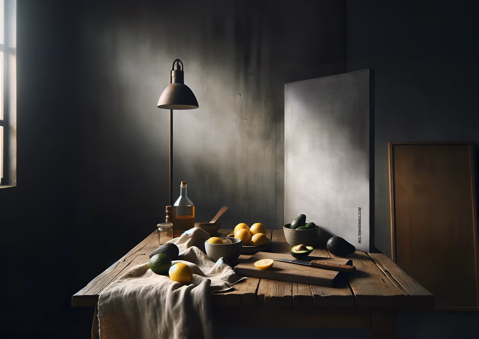 MOLTENI-VERNICI special paints create moody still life with lemons and avocados