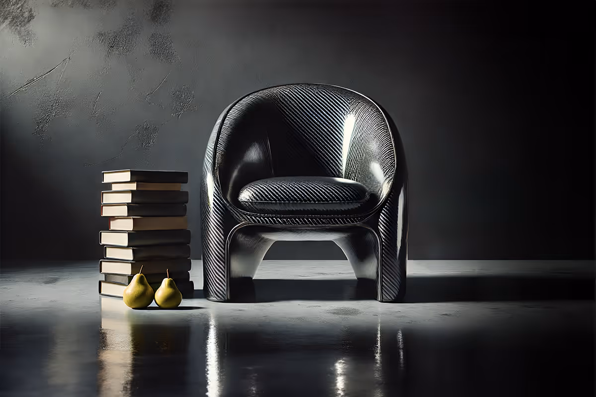 Poltrona in fibra di carbonio con verniciatura MOLTENI-VERNICI, libri e pere