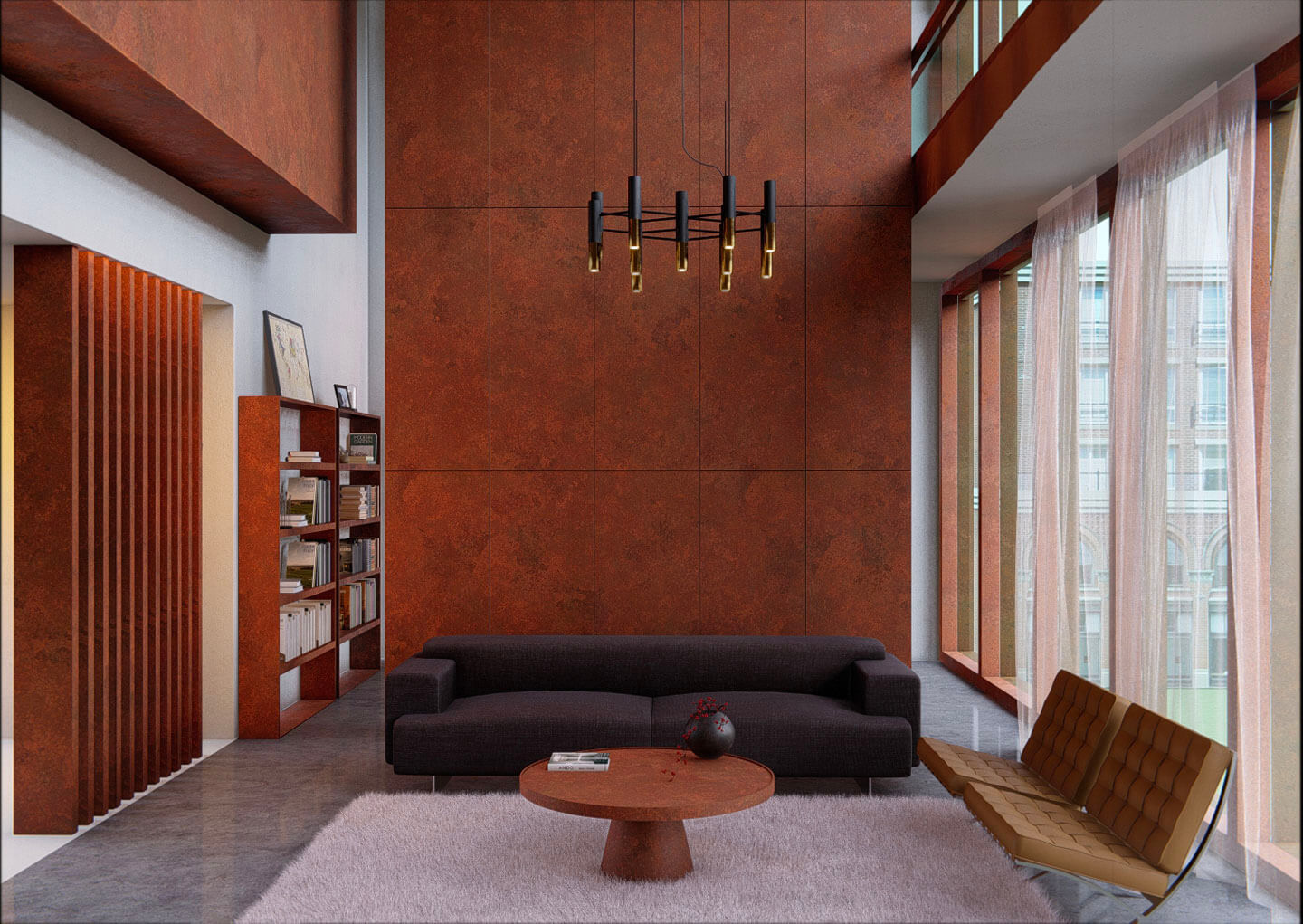 MOLTENI, VERNICI special paints transform rusty red interior with modern design