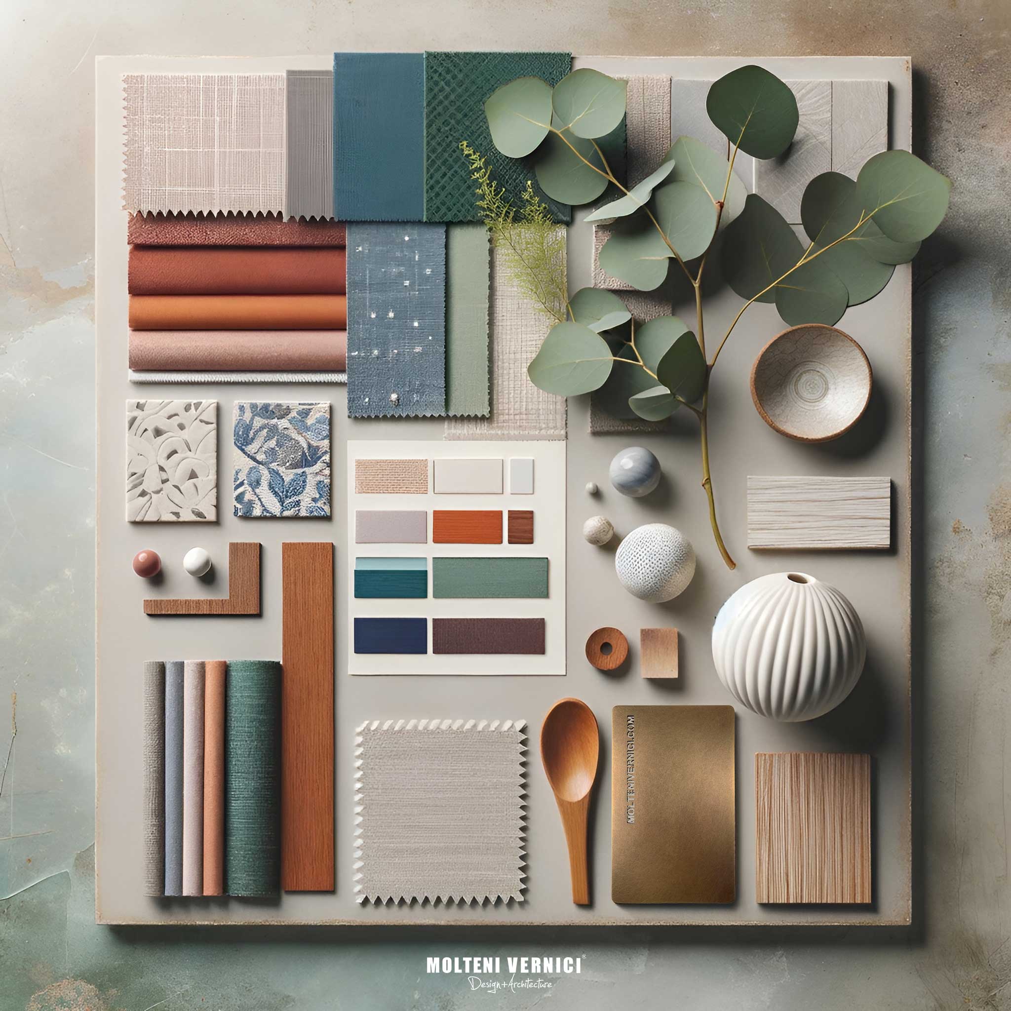 Palette de peintures spéciales, finitions MOLTENI VERNICI avec échantillons texturés