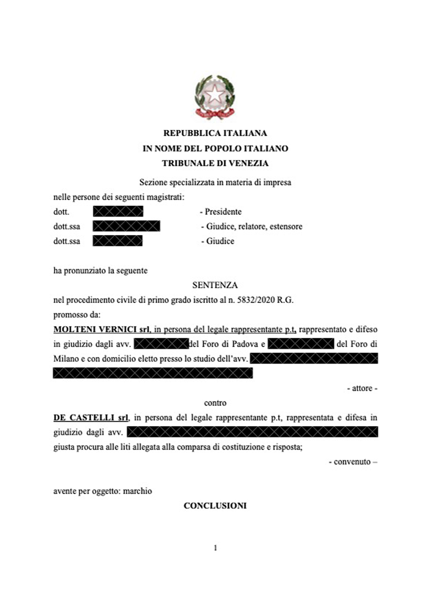 SENTENZA CAUSA CONTRO DE CASTELLI