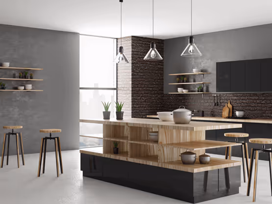 Cucina moderna con dettagli in legno, verniciatura MOLTENI-VERNICI elegante e pulita
