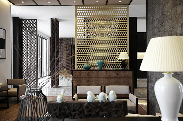 MOLTENI-VERNICI Spezialfarben: Modernes Wohnzimmer mit dekorativen Mustern und Lampen