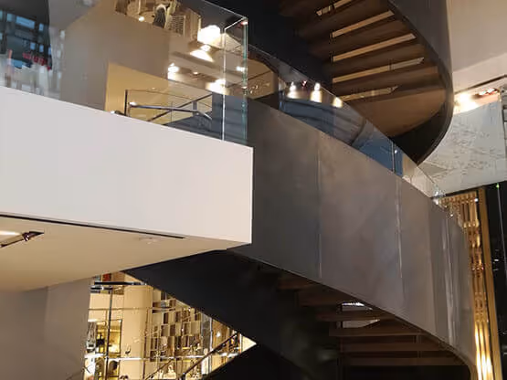MOLTENI-VERNICI special paint modern spiral staircase with glass and metallic surfaces