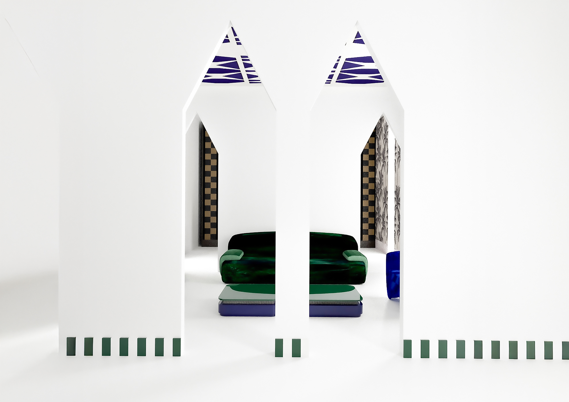 MOLTENI-VERNICI special paint display with geometric green and white design