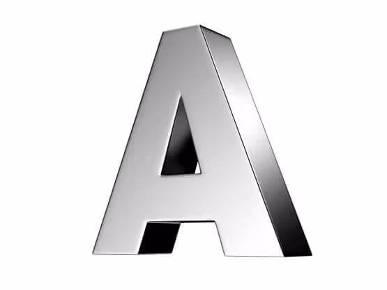 Metallic 3D letter A showcasing MOLTENI-VERNICI special paint finish