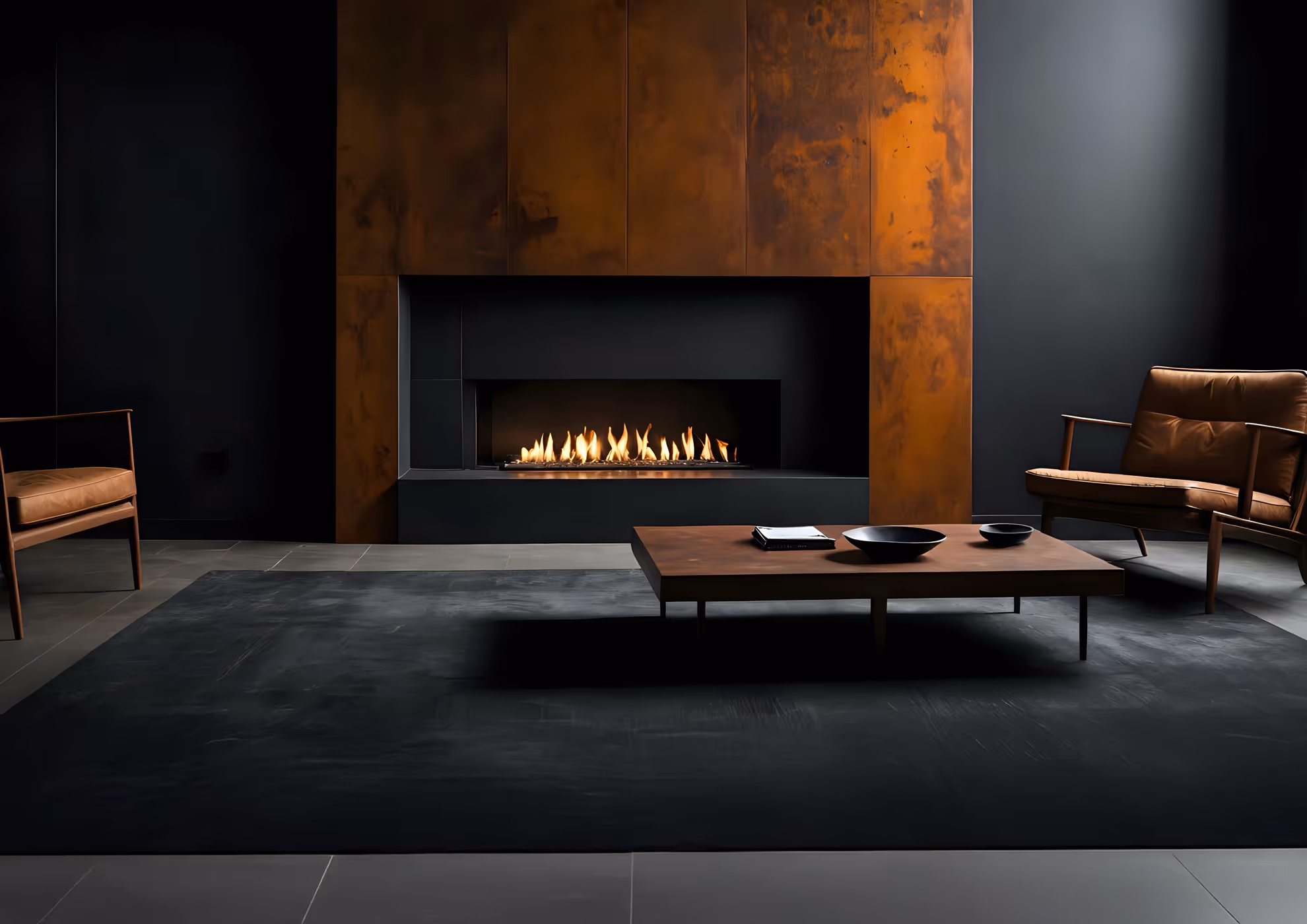 MOLTENI-VERNICI Spezialfarbe für die Architektur: minimalistisches Wohnzimmer mit Kamin