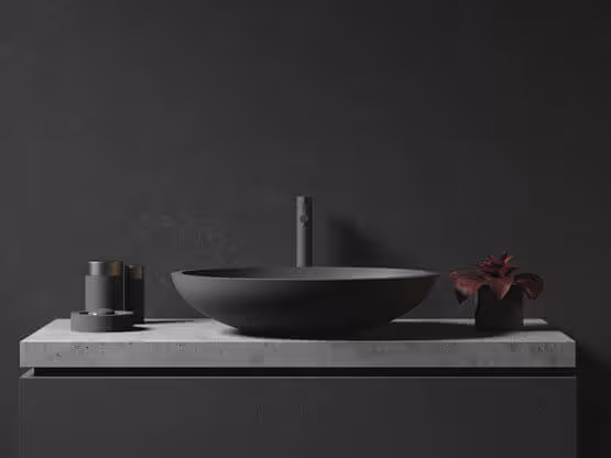 Lavabo minimaliste Molteni-Vernici avec vernis spéciaux sur surface grise