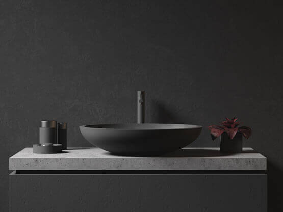 Lavabo minimaliste Molteni-Vernici avec vernis spéciaux sur surface grise