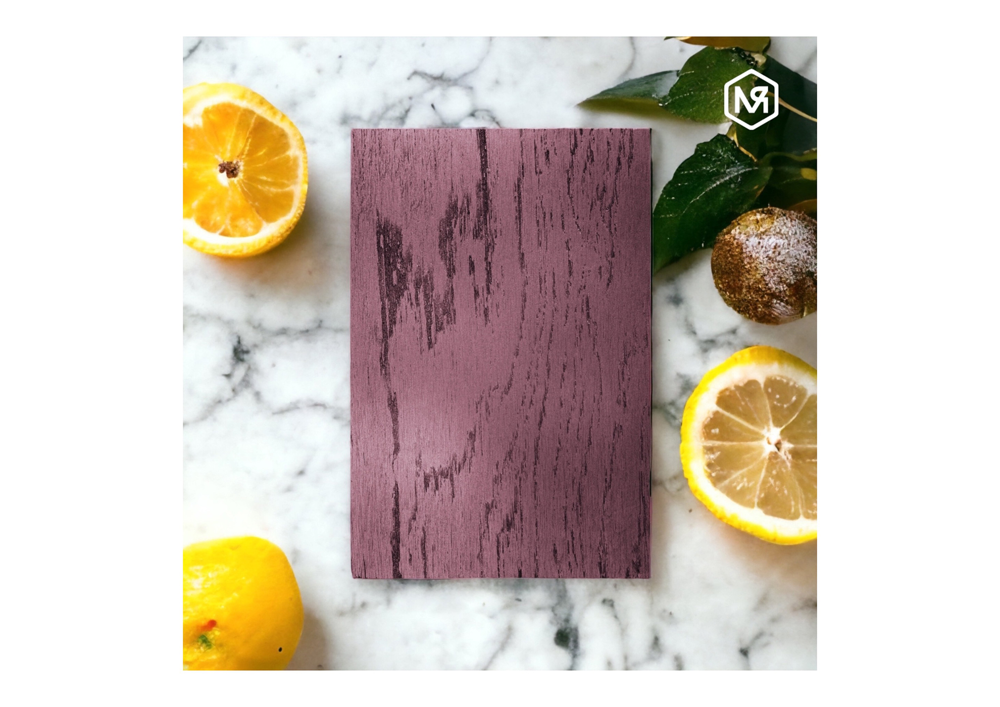 MOLTENI-VERNICI special metals paint on purple wood with lemons