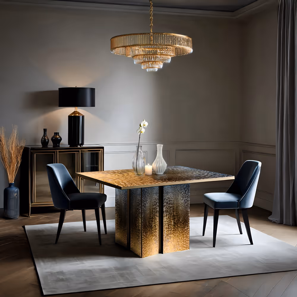 Élégante salle à manger MOLTENI-VERNICI avec peintures spéciales dorées