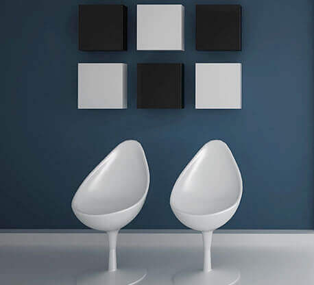 MOLTENI-VERNICI special paint effects create minimalist room with white chairs