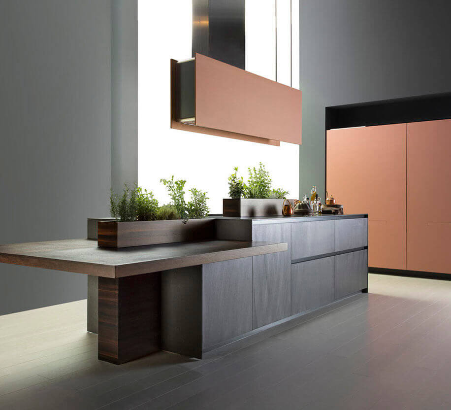 MOLTENI-VERNICI Diamond paint finish modern kitchen with rose gold accents