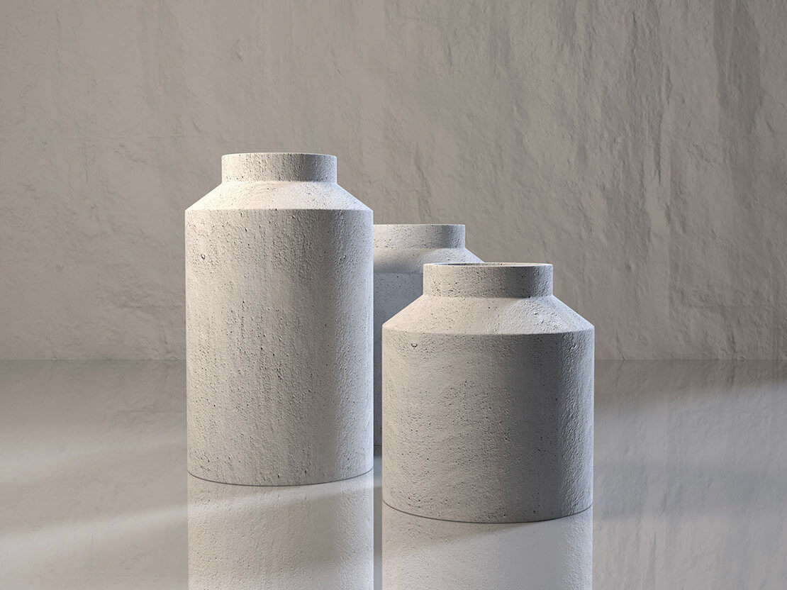 MOLTENI-VERNICI special paint for design: textured ceramic vases in neutral tones
