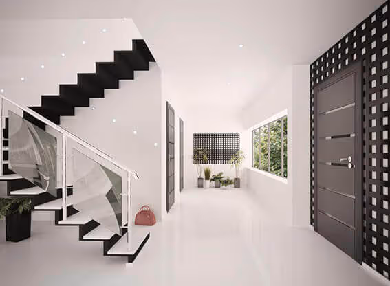 MOLTENI-VERNICI special paint for design creates minimalist white interior with stairs