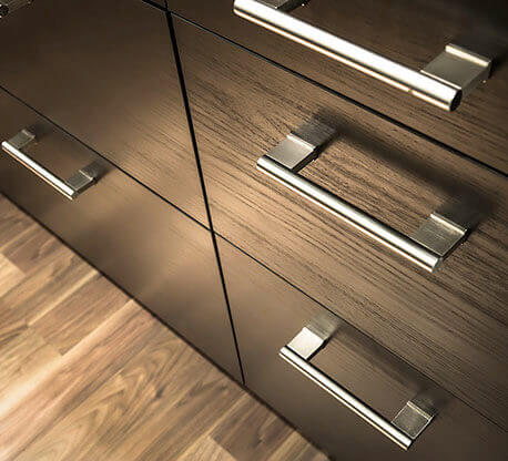 MOLTENI-VERNICI wooden drawers with sleek metal handles, paint effect finish