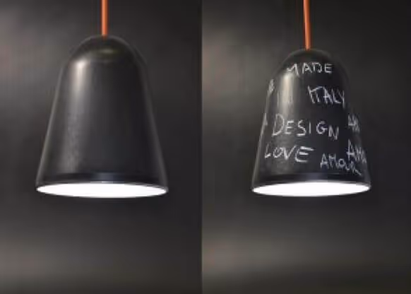 MOLTENI-VERNICI paint effect lamp with handwritten text highlighting Italian design