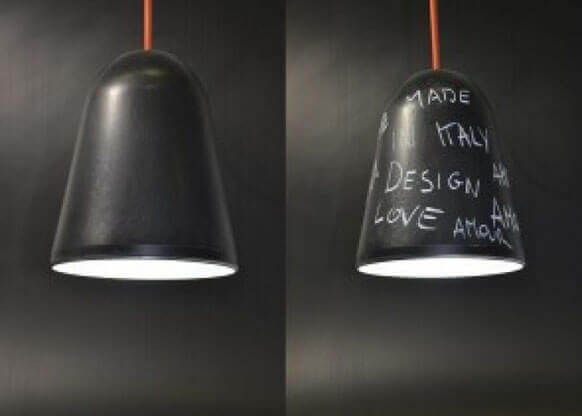 MOLTENI-VERNICI paint effect lamp with handwritten text highlighting Italian design