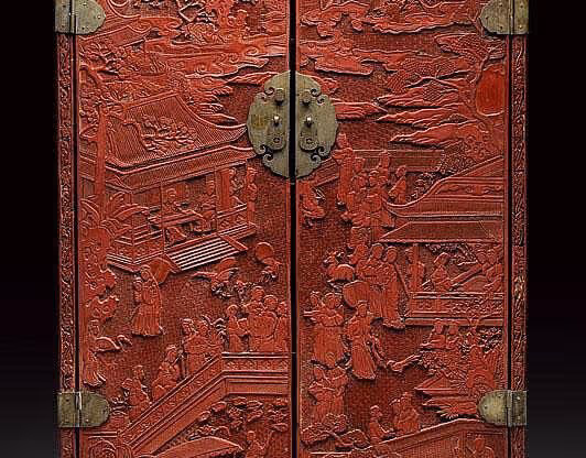 MOLTENI-VERNICI Speziallacke: Rote chinesische Lack-Dokumententür mit Metallbeschlägen