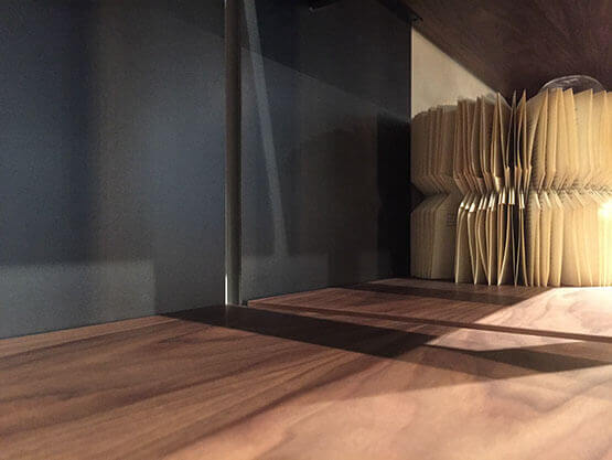 MOLTENI-VERNICI special oxidation paint effect on wooden surface with soft light