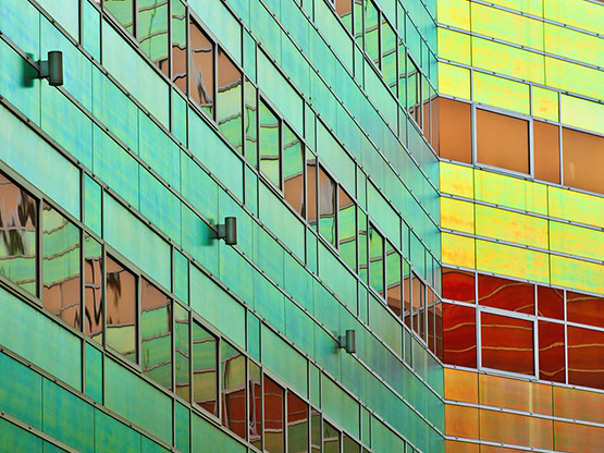 MOLTENI-VERNICI special oxidation paint effect on modern architectural glass facade