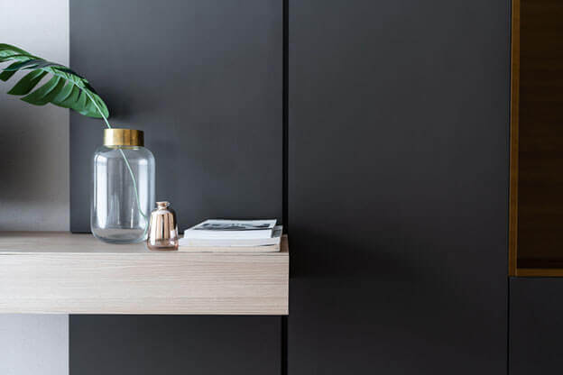 MOLTENI-VERNICI special paint for design: minimalist decor with glass jar and leaf