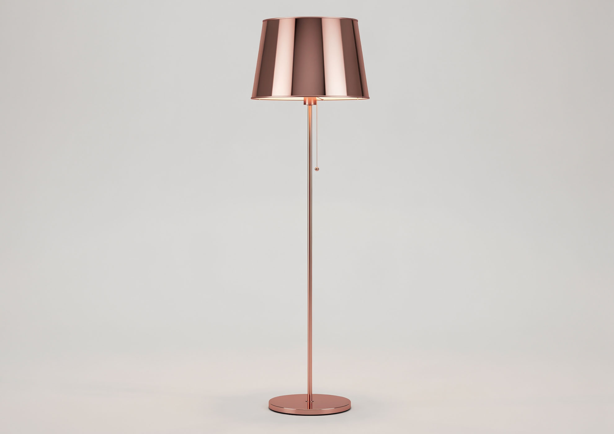 Designer floor lamp with metal structure coated in Matte Rose Gold anodized effect finish Never Flat Molteni Vernici, an elegant contemporary interpretation of luxury lighting with a refined satin metallic surface.